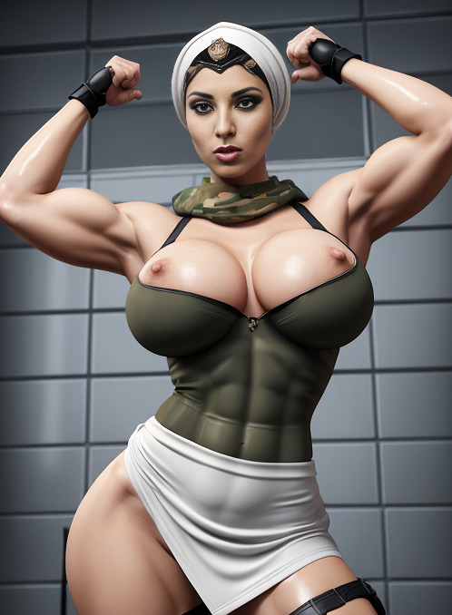 AI Porn Image of Fit Girl Massive Boobs Seductive Jail Wrap Skirt