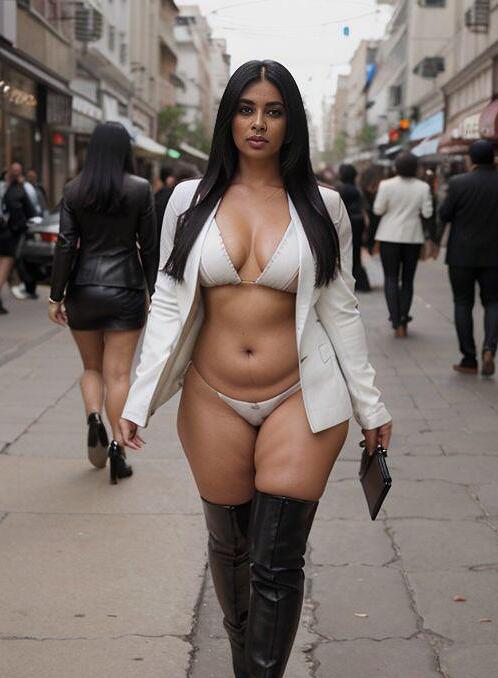 AI Porn Image of 30-40 Years Old Double Breasted Leather Blazer Natural Stand Up Indian Milf