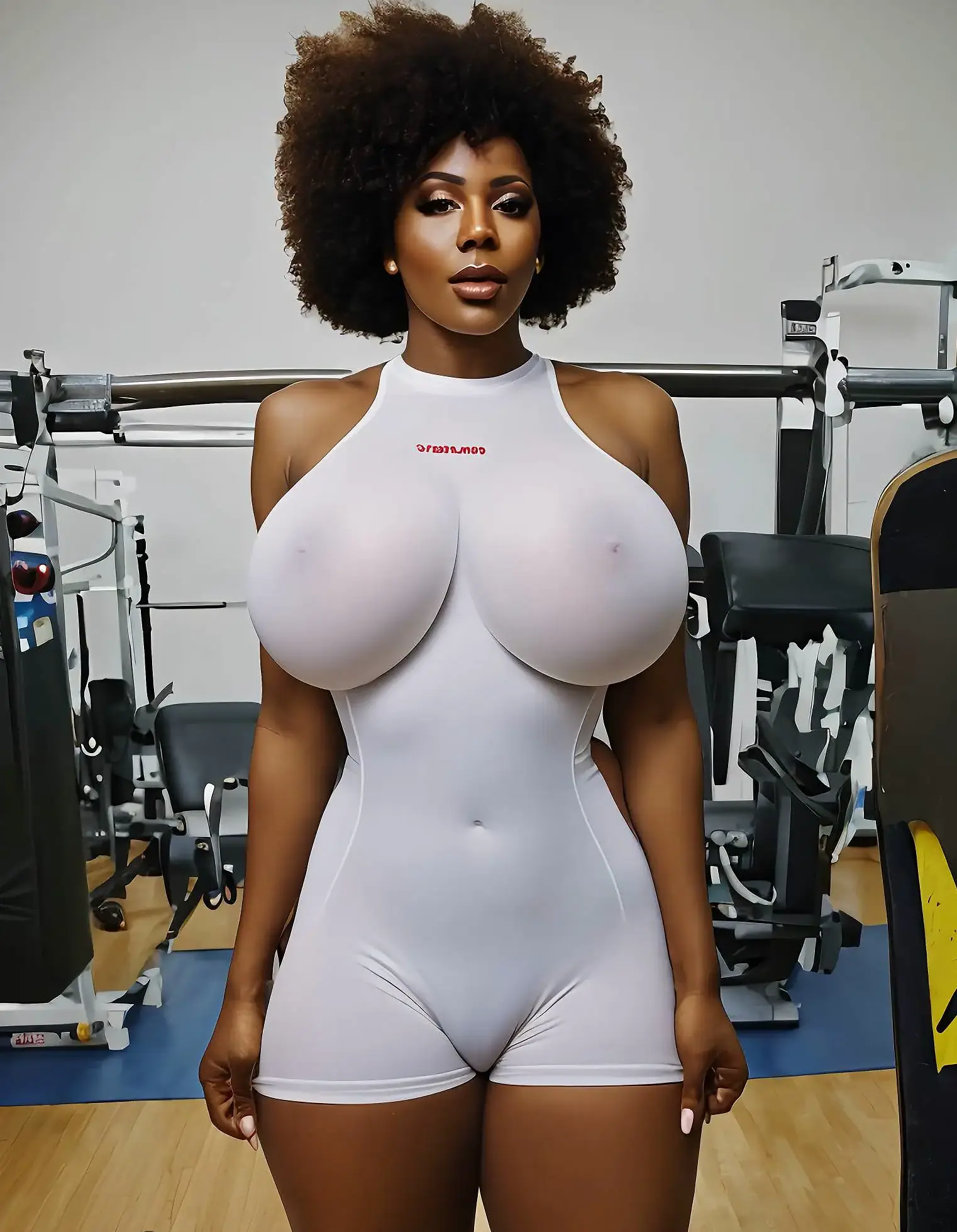 AI Porn Image of big hips huge boobs sweat thick thick thighs