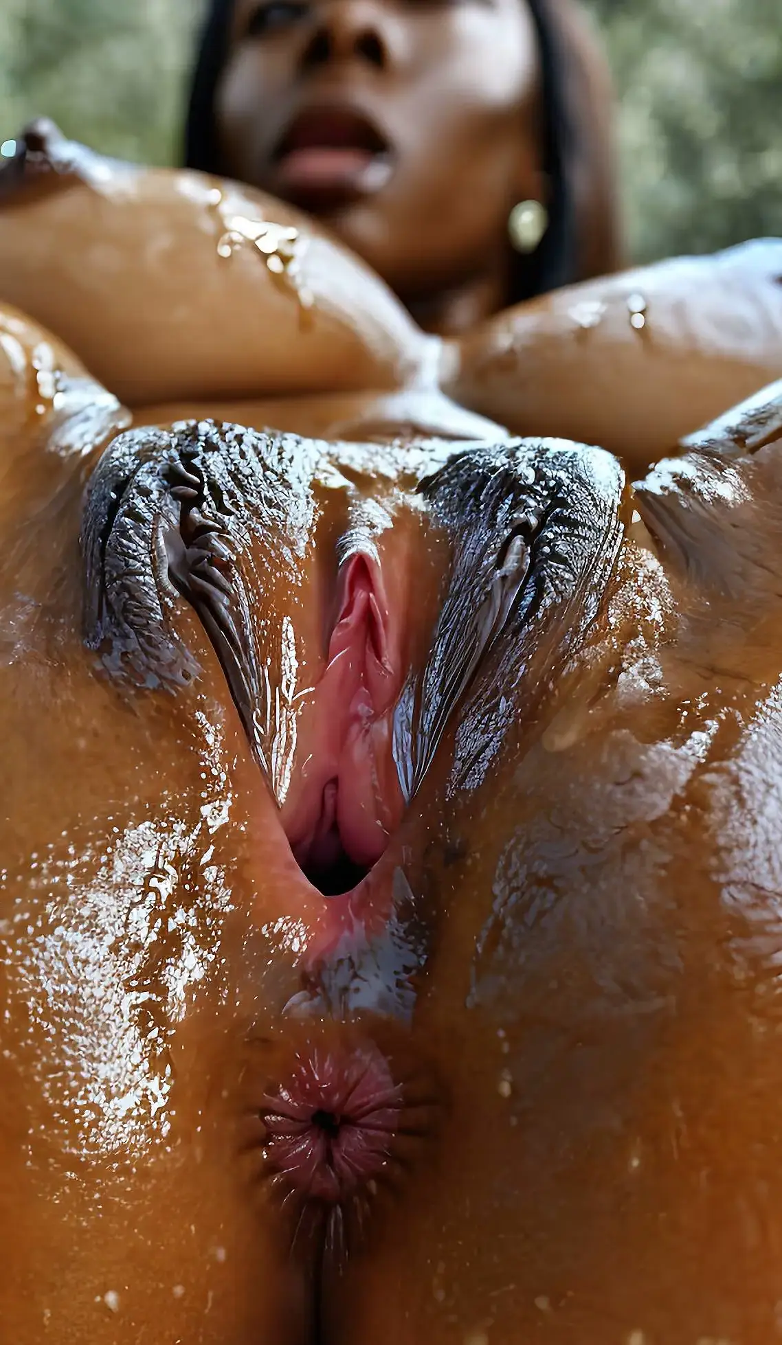 AI Porn Image of bimbo flexible oiled body pussy juice shiny skin slutty Cum Cum slut Slut Sex