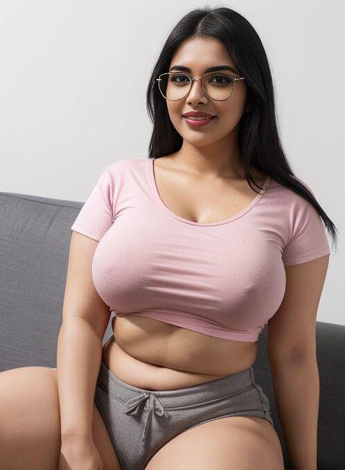 AI Porn Image of Indian Black Messy Crop Top Glasses